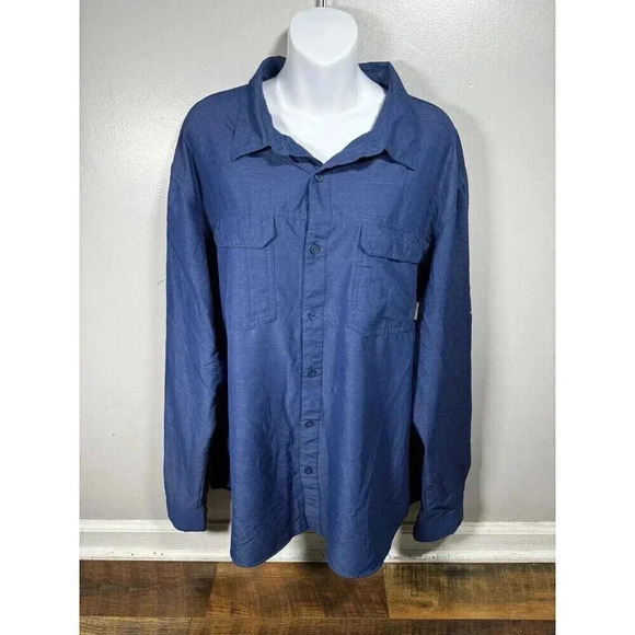 COLUMBIA - MEN'S XL - Blue OMNI-SHADE BUTTON UP LONG SLEEVE SHIRT W/ POCKETS - Picture 1 of 8